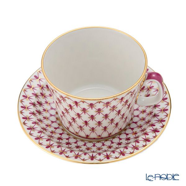 ロシア食器 インペリアル・ポーセリン ブルース（ピンクネット） ティーカップ＆ソーサー ユース 250ml