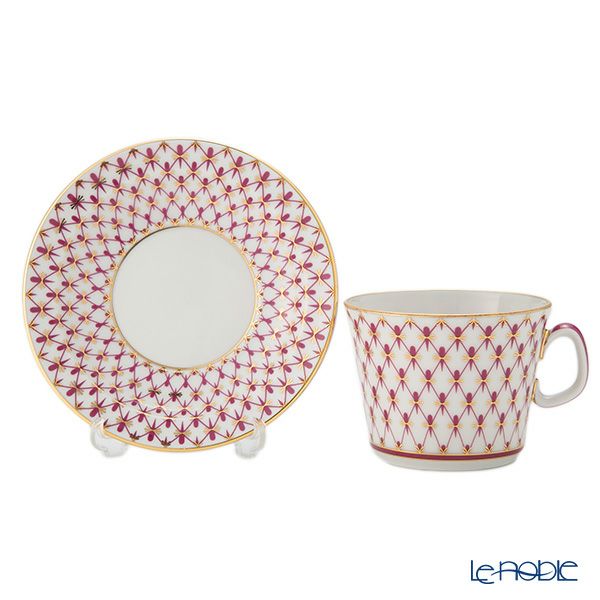 ロシア食器 インペリアル・ポーセリン ブルース（ピンクネット） ティーカップ＆ソーサー ユース 250ml