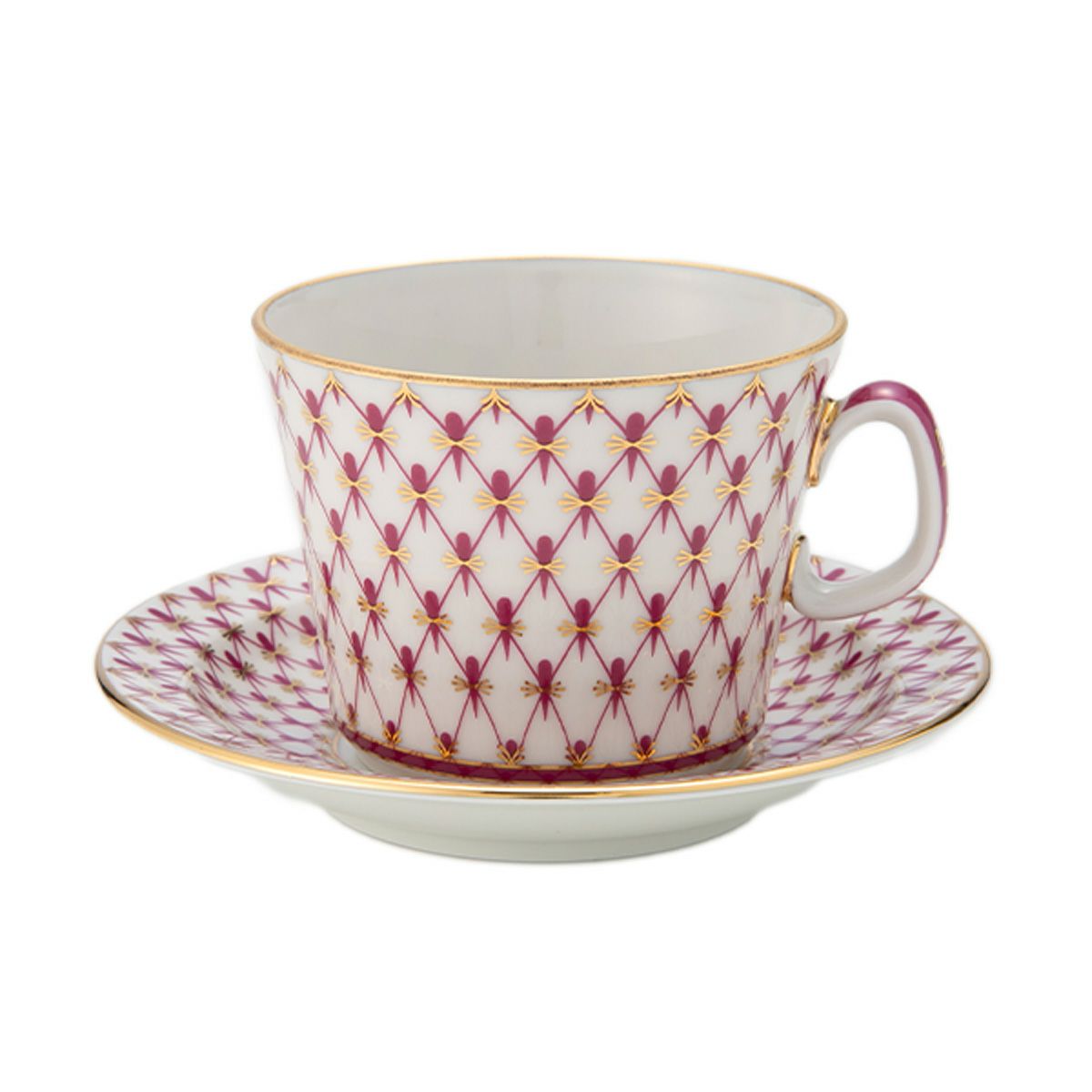 ロシア食器 インペリアル・ポーセリン ブルース（ピンクネット） ティーカップ＆ソーサー ユース 250ml