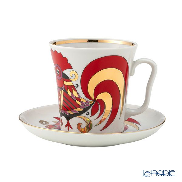 ロシア食器 インペリアル・ポーセリン レッドルースター マグ＆ソーサーセット 360ml