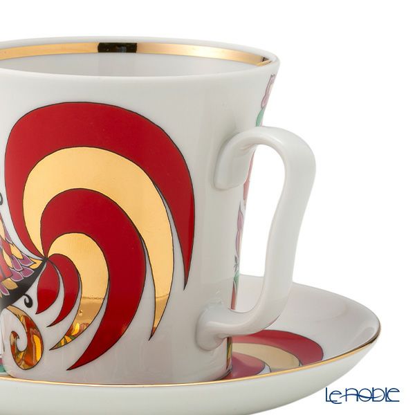 ロシア食器 インペリアル・ポーセリン レッドルースター マグ＆ソーサーセット 360ml