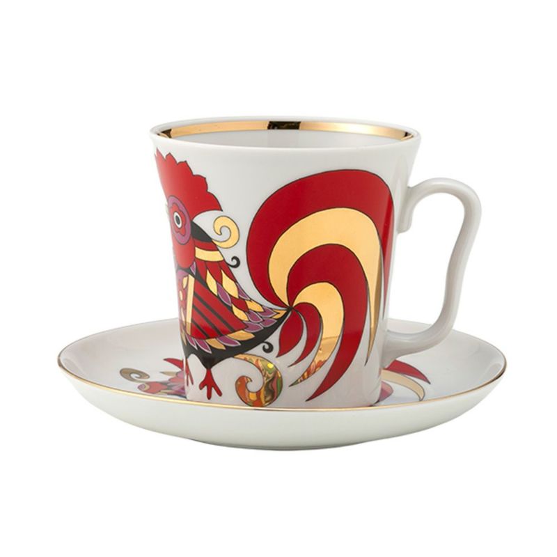 ロシア食器 インペリアル・ポーセリン レッドルースター マグ＆ソーサーセット 360ml
