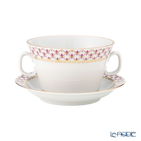ロシア食器 インペリアル・ポーセリン ブルース（ピンクネット） スープカップ＆ソーサー ユース 170ml