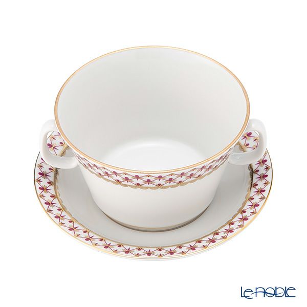 ロシア食器 インペリアル・ポーセリン ブルース（ピンクネット） スープカップ＆ソーサー ユース 170ml