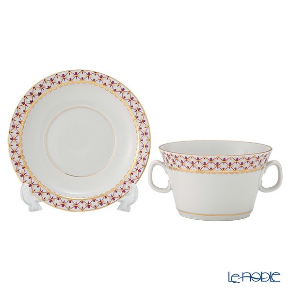 ロシア食器 インペリアル・ポーセリン ブルース（ピンクネット） スープカップ＆ソーサー ユース 170ml