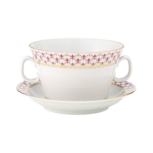 ロシア食器 インペリアル・ポーセリン ブルース（ピンクネット） スープカップ＆ソーサー ユース 170ml