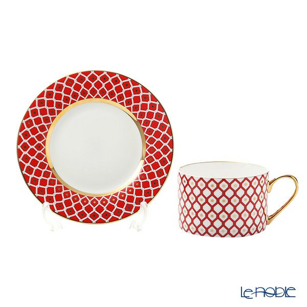 ロシア食器 インペリアル・ポーセリン スカーレット ティーカップ＆ソーサー 250ml ホワイト