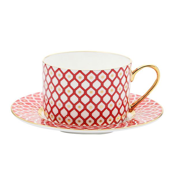 ロシア食器 インペリアル・ポーセリン スカーレット ティーカップ＆ソーサー 250ml ホワイト