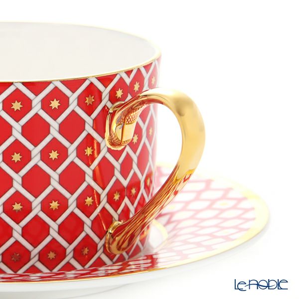 ロシア食器 インペリアル・ポーセリン スカーレット ティーカップ＆ソーサー 250ml レッド