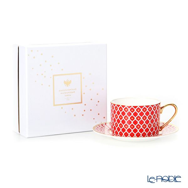 ロシア食器 インペリアル・ポーセリン スカーレット ティーカップ＆ソーサー 250ml レッド