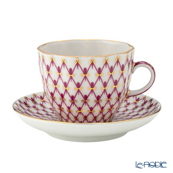 ロシア食器 インペリアル・ポーセリン ブルース（ピンクネット） コーヒーカップ＆ソーサー 140ml