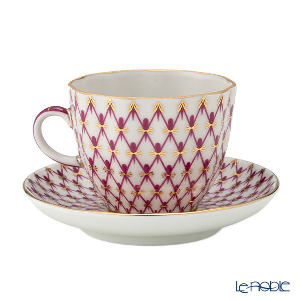 ロシア食器 インペリアル・ポーセリン ブルース（ピンクネット） コーヒーカップ＆ソーサー 140ml