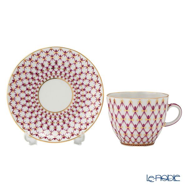 ロシア食器 インペリアル・ポーセリン ブルース（ピンクネット） コーヒーカップ＆ソーサー 140ml