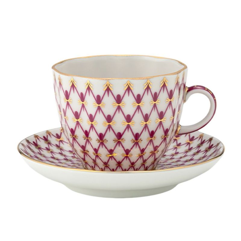 ロシア食器 インペリアル・ポーセリン ブルース（ピンクネット） コーヒーカップ＆ソーサー 140ml