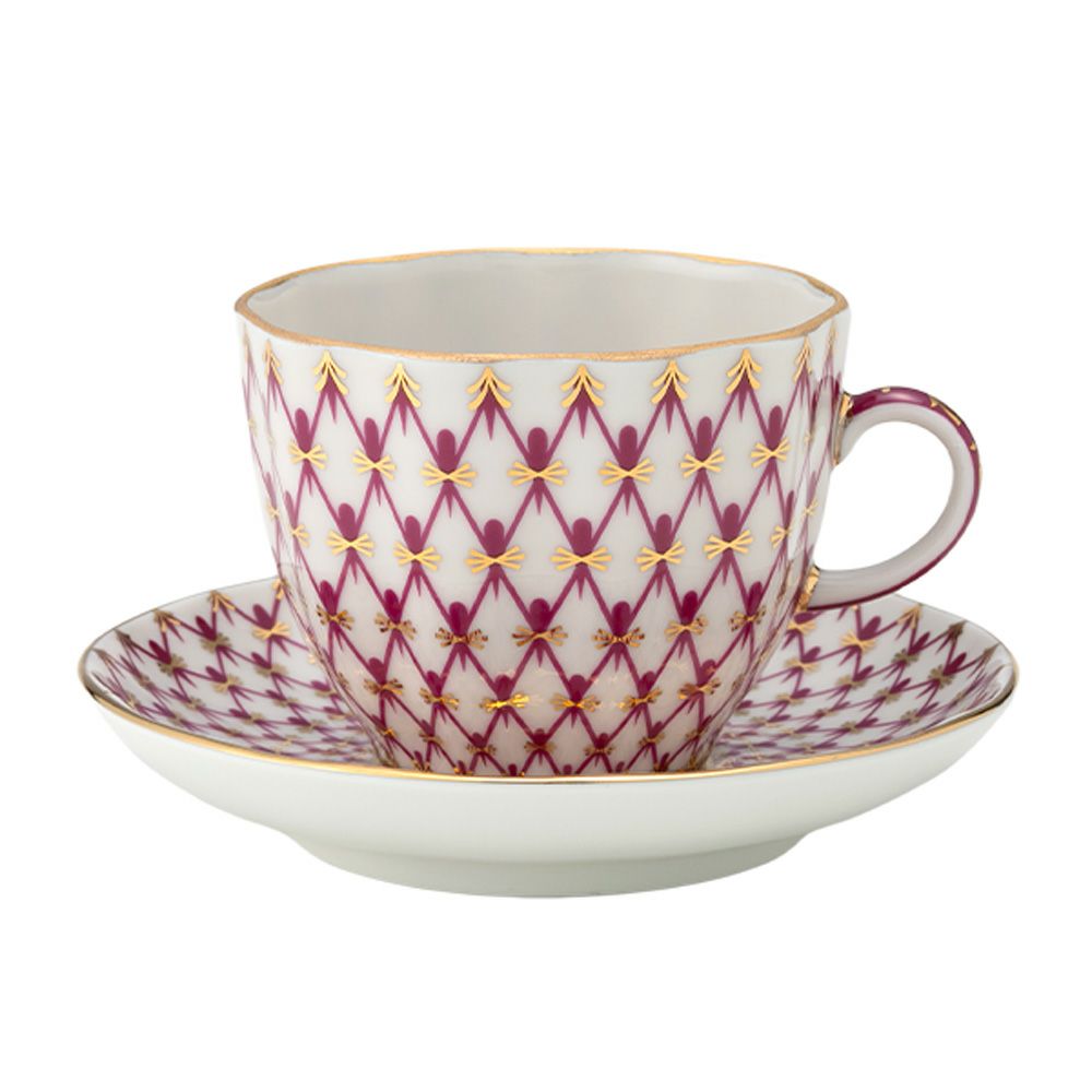 ロシア食器 インペリアル・ポーセリン ブルース（ピンクネット） コーヒーカップ＆ソーサー 140ml