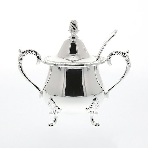 早川シルバー 菊縁ローズ シュガーポット（レードル付き） 06-41【洋白】