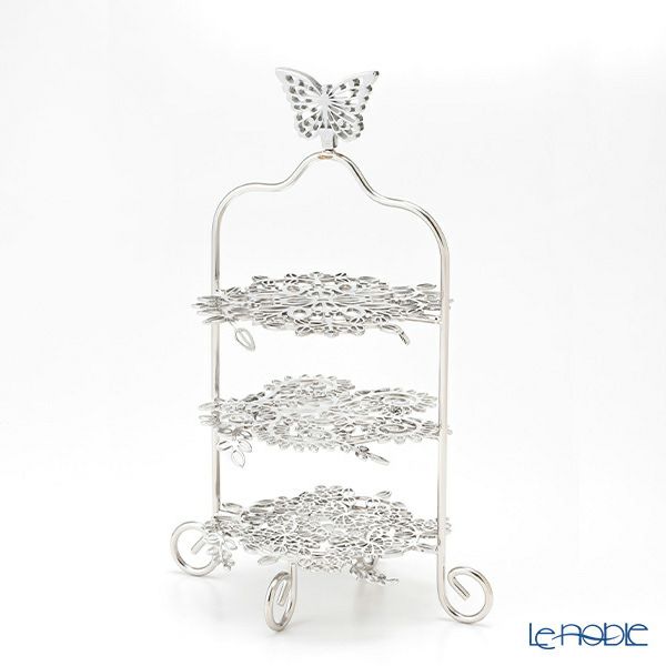ディ・エクリュデザイン プチフールスタンド 3段 ローザ／つる草／パピヨン T0403 22cm ステンレス製