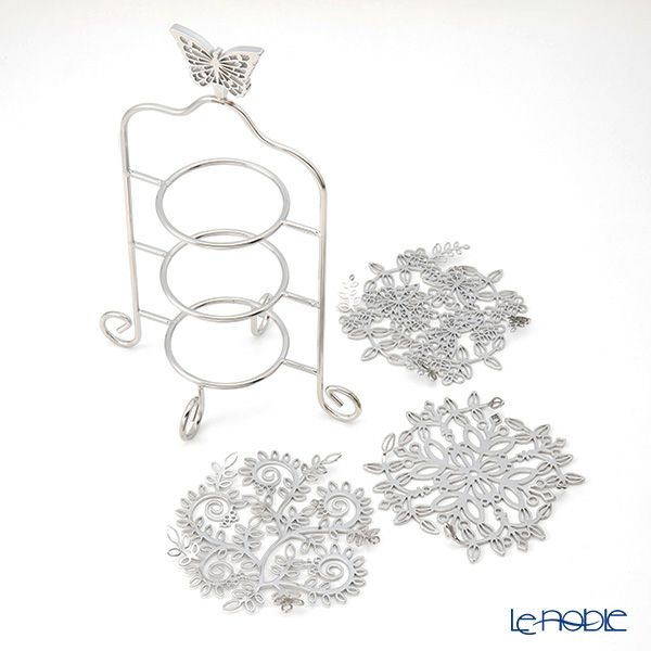 ディ・エクリュデザイン プチフールスタンド 3段 ローザ／つる草／パピヨン T0403 22cm ステンレス製