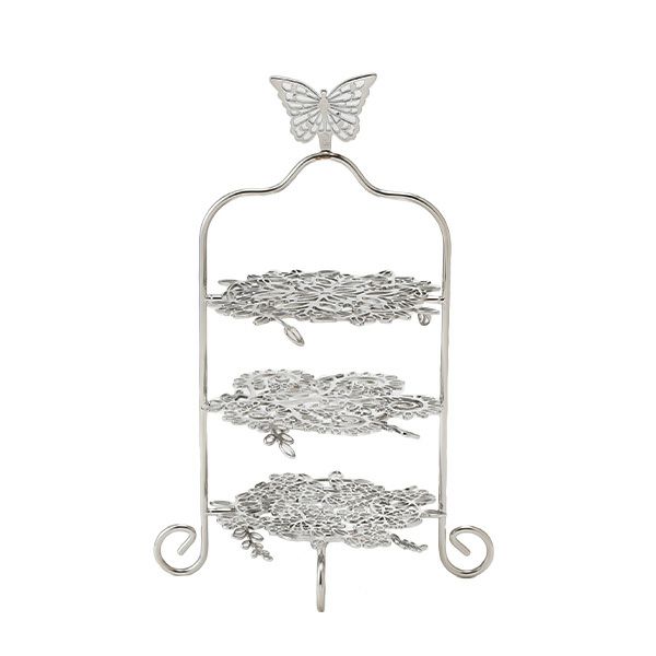 ディ・エクリュデザイン プチフールスタンド 3段 ローザ／つる草／パピヨン T0403 22cm ステンレス製