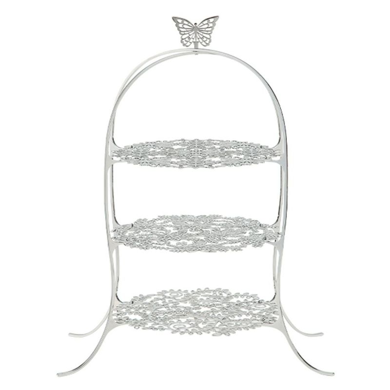 ディ・エクリュデザイン クロススタンド 3段 M パピヨン T0501 直径27×高さ46cm ステンレス製 ローザ／つる草／花 【折りたたみ式】