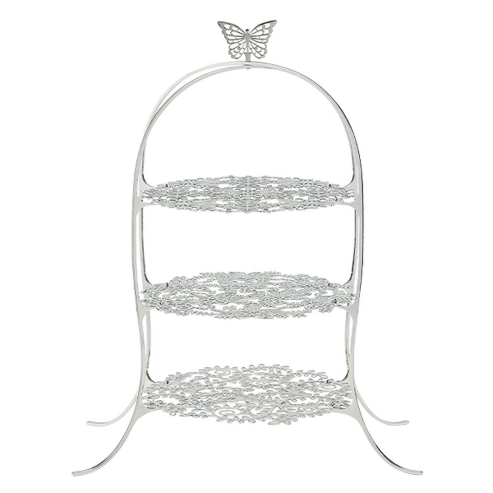 ディ・エクリュデザイン クロススタンド 3段 M パピヨン T0501 直径27×高さ46cm ステンレス製 ローザ／つる草／花 【折りたたみ式】