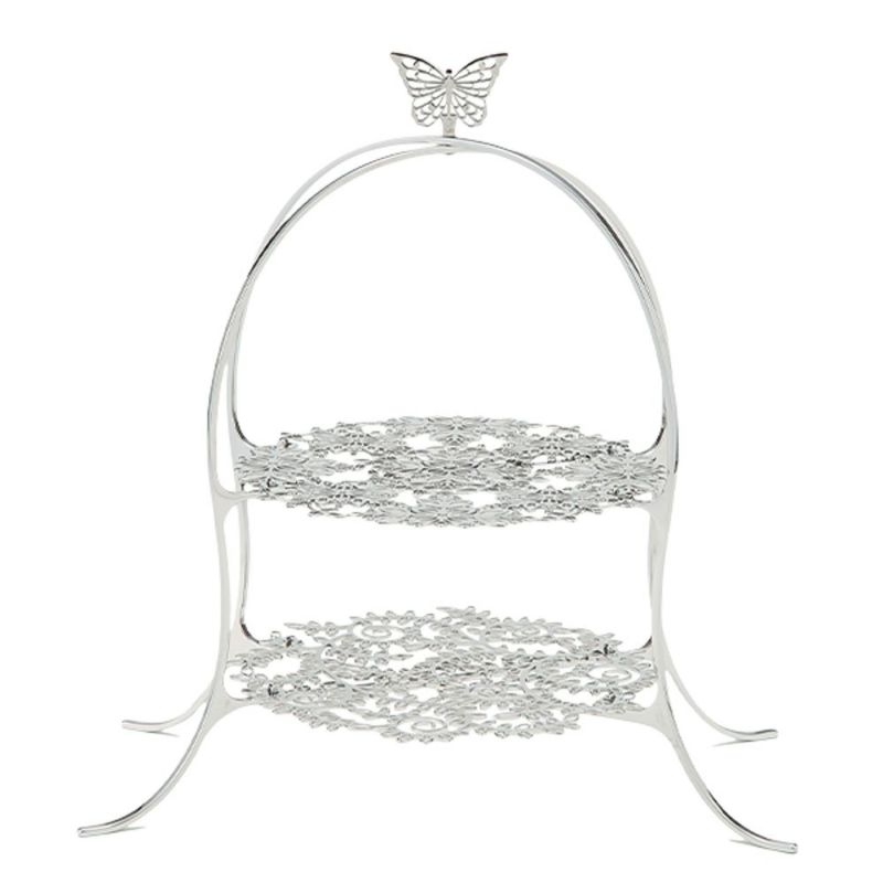 ディ・エクリュデザイン クロススタンド 2段 S パピヨン T0504 直径20×高さ34cm ステンレス製 ローザ／つる草 【折りたたみ式】