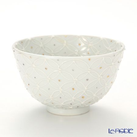 京焼・清水焼 抹茶碗 S0003 白磁金銀彩七宝紋 洸春窯／高島慎一