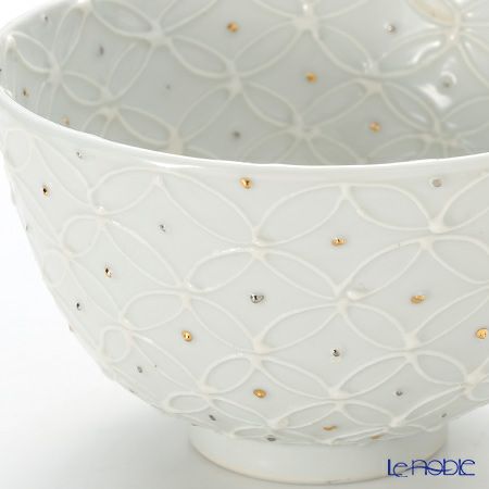 京焼・清水焼 抹茶碗 S0003 白磁金銀彩七宝紋 洸春窯／高島慎一