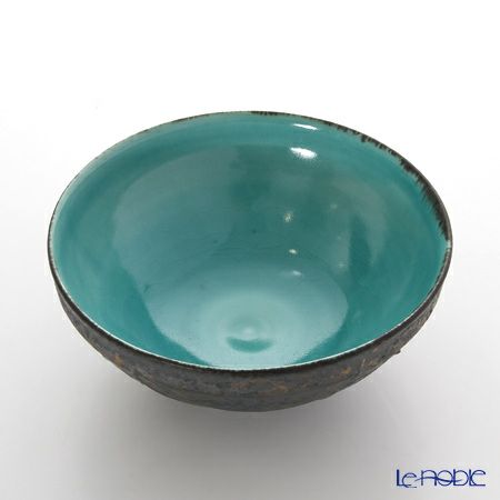 京焼・清水焼 平茶碗 M0027 黒金彩蒼釉