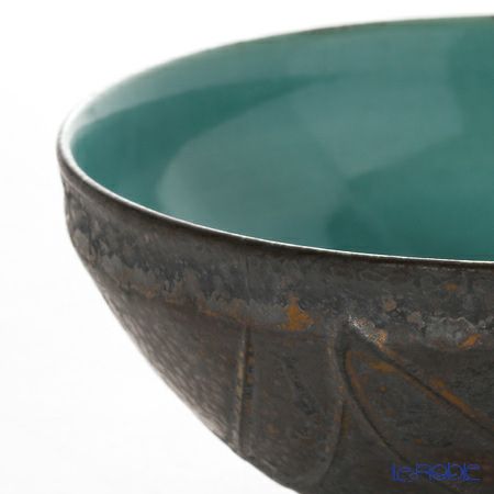 京焼・清水焼 平茶碗 M0027 黒金彩蒼釉