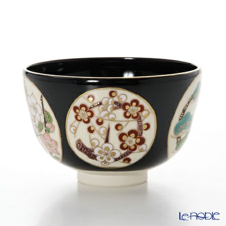 京焼・清水焼 抹茶碗 K0066 黒花丸紋