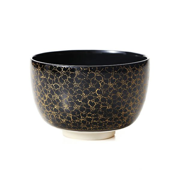 京焼・清水焼 抹茶碗（小茶碗） T00142 黒地金彩桜詰