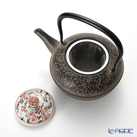 京焼・清水焼 鉄瓶急須・黒 K0111 彩赤絵 500ml