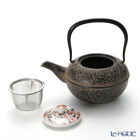 京焼・清水焼 鉄瓶急須・黒 K0111 彩赤絵 500ml