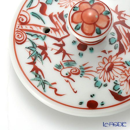 京焼・清水焼 鉄瓶急須・黒 K0111 彩赤絵 500ml