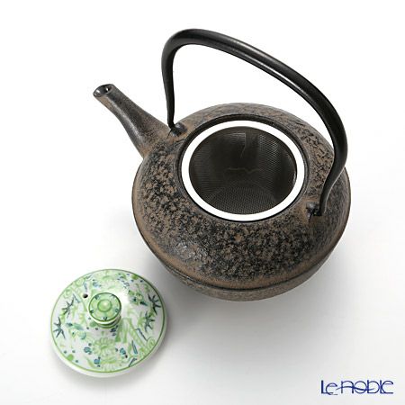 京焼・清水焼 鉄瓶急須・黒 K0112 彩青絵 500ml