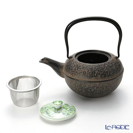 京焼・清水焼 鉄瓶急須・黒 K0112 彩青絵 500ml