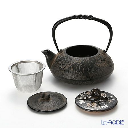 京焼・清水焼 鉄瓶急須 M0132 瓢箪唐草 510ml 鉄蓋付