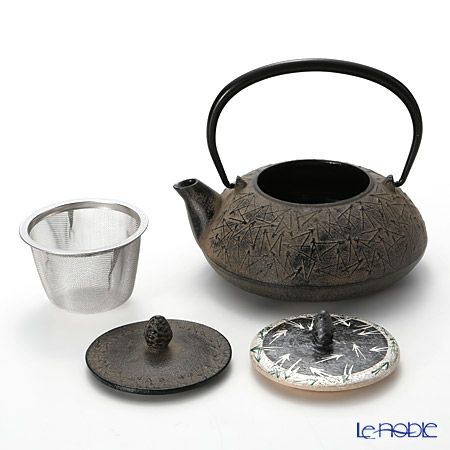 京焼・清水焼 鉄瓶急須 M0134 銀彩松葉 510ml 鉄蓋付