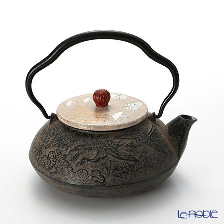 京焼・清水焼 鉄瓶急須 M0135 金銀彩鶴 510ml 鉄蓋付