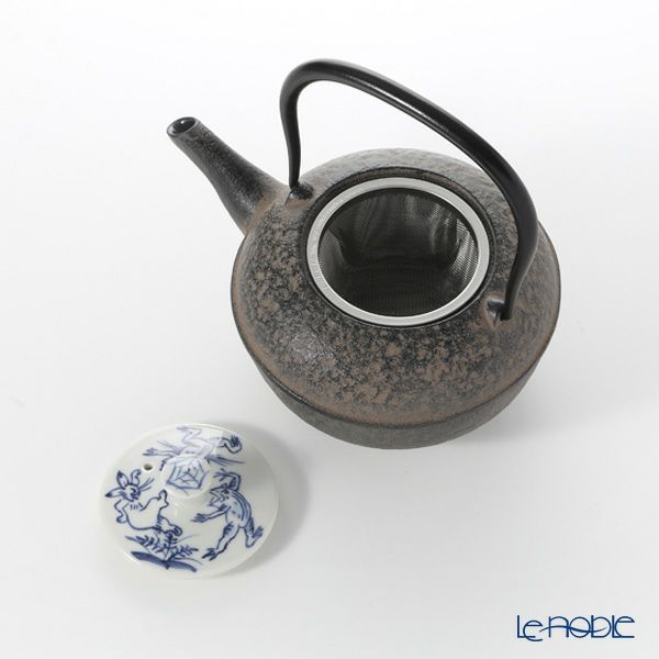 京焼・清水焼 鉄瓶急須・黒 S0172 染付高山寺 500ml