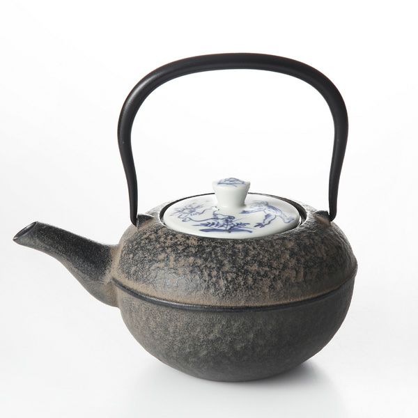 京焼・清水焼 鉄瓶急須・黒 S0172 染付高山寺 500ml