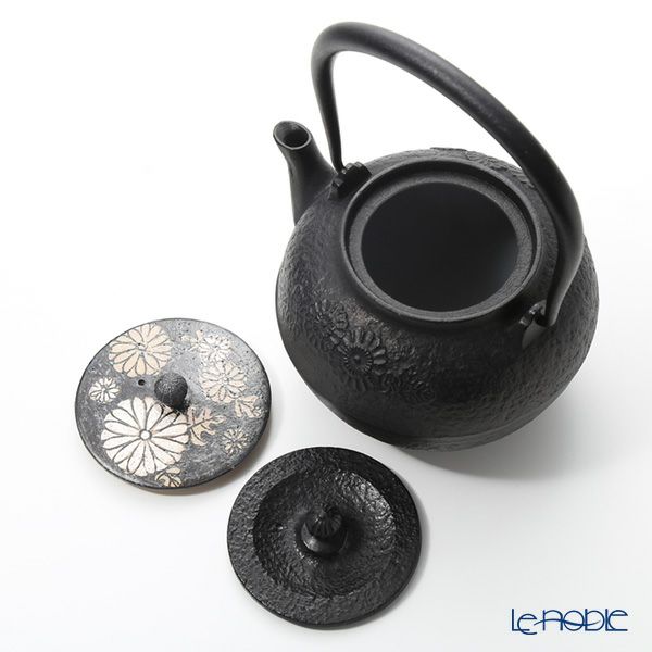 京焼・清水焼 鉄瓶急須 M0175 鉄絵菊花紋 800ml