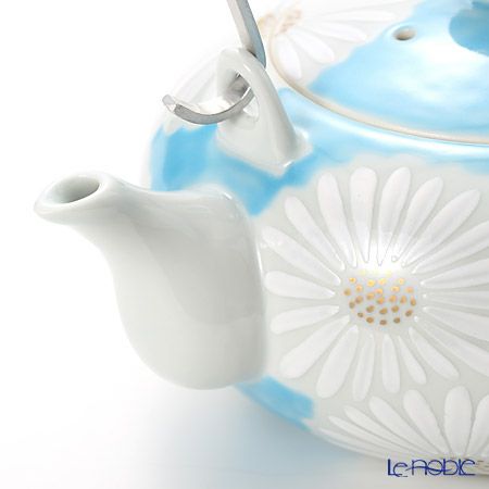 京焼・清水焼 ティーポット（石瓶） K0202 白菊青地 600ml アルミハンドル