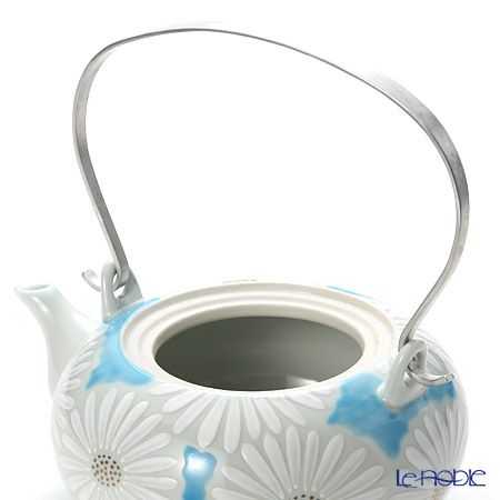 京焼・清水焼 ティーポット（石瓶） K0202 白菊青地 600ml アルミハンドル