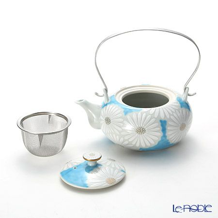 京焼・清水焼 ティーポット（石瓶） K0202 白菊青地 600ml アルミハンドル