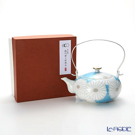 京焼・清水焼 ティーポット（石瓶） K0202 白菊青地 600ml アルミハンドル