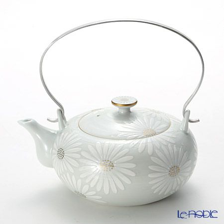 京焼・清水焼 ティーポット（石瓶） K0205 白菊刷毛目銀彩 600ml アルミハンドル