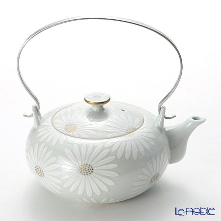 京焼・清水焼 ティーポット（石瓶） K0205 白菊刷毛目銀彩 600ml アルミハンドル