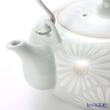京焼・清水焼 ティーポット（石瓶） K0205 白菊刷毛目銀彩 600ml アルミハンドル
